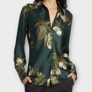 Vince Womens Camellia Blouse 100% Silk Small Floral Button Down Quiet Luxury NWT